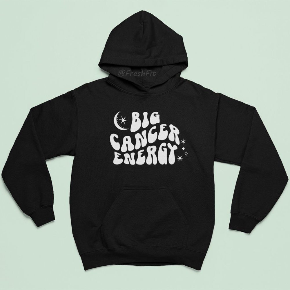 🆕Big Cancer Energy Zodiac Black Fleece Pullover Hoodie Sweatshirt